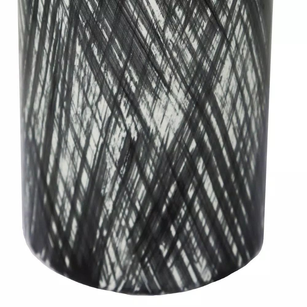 Benjara Black and White Ceramic Lidded Ginger Jar with Criss Cross Pattern and Gold Lid