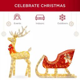 Best Choice Products 48 in. LED Reindeer and Sleigh Christmas Yard Decor Set with Warm White Lights thumbnail 3