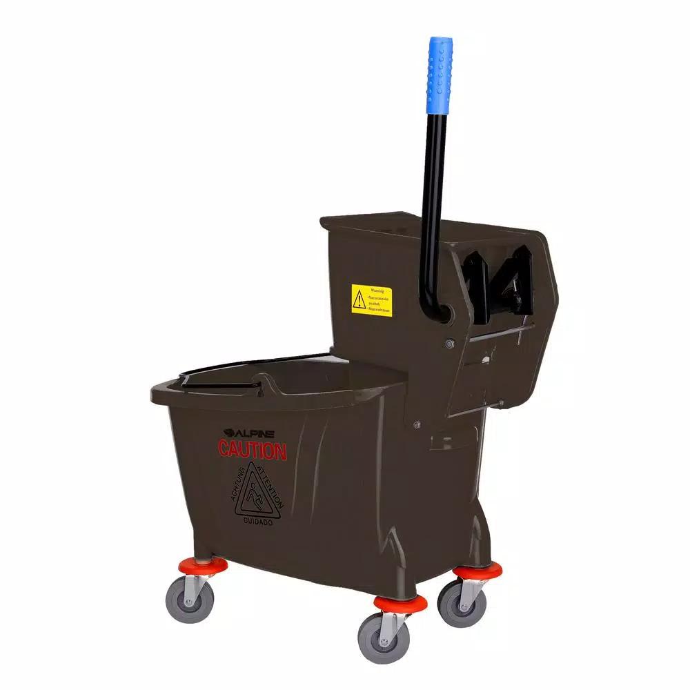 Alpine Industries 36 Qt. Mop Bucket with Side Press Wringer, Brown