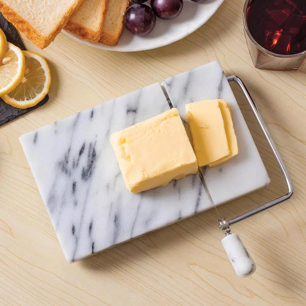 Fox Run White Marble Cheese Slicer Board with Stainless Steel Wire and 2 Replacement Wires
