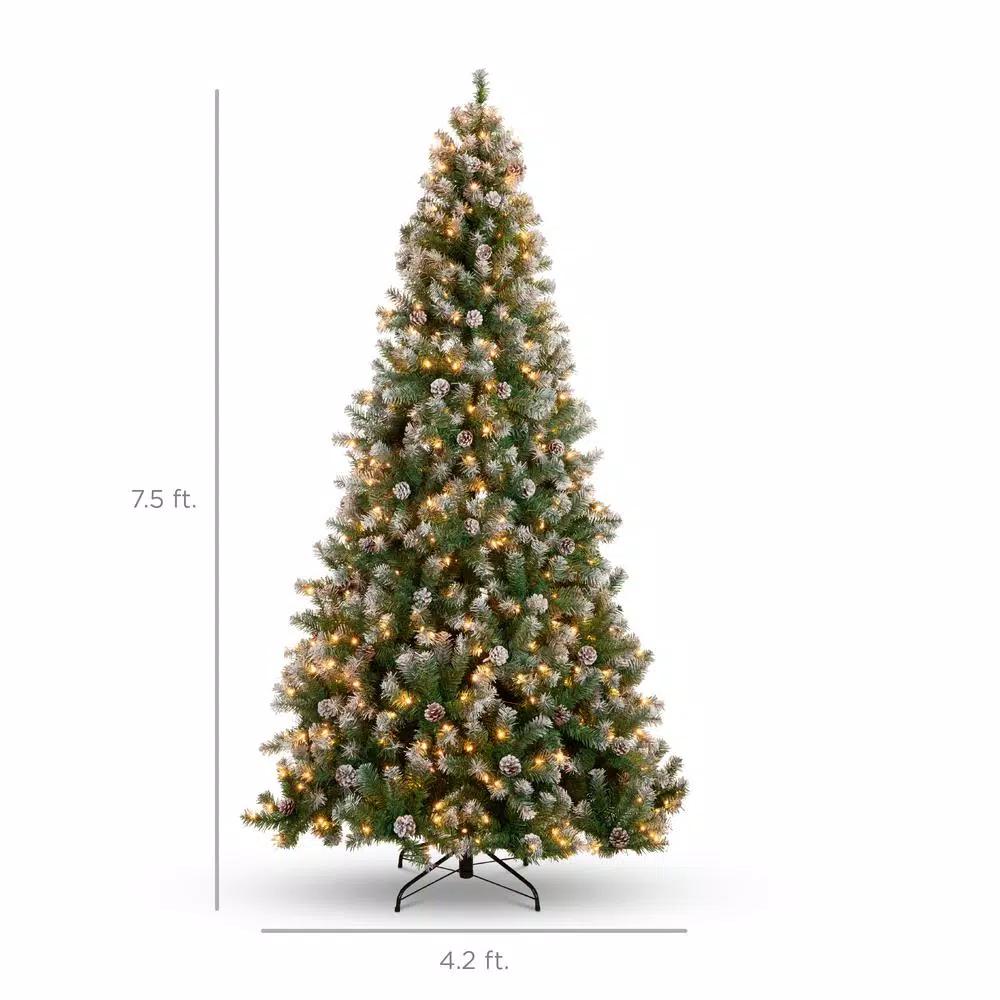 Best Choice Products 7.5 ft. Pre-Lit Flocked Artificial Christmas Tree with 550 Warm White Lights and Pinecones