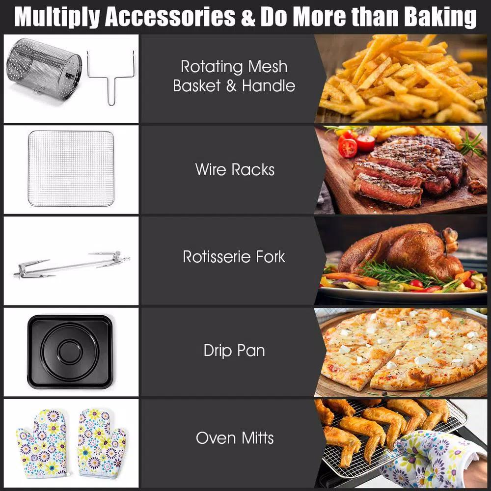 Costway 10.6 Qt. Black Air Fryer Oven with Rotisserie, 1700W Digital Air Fryer with 7 Presets