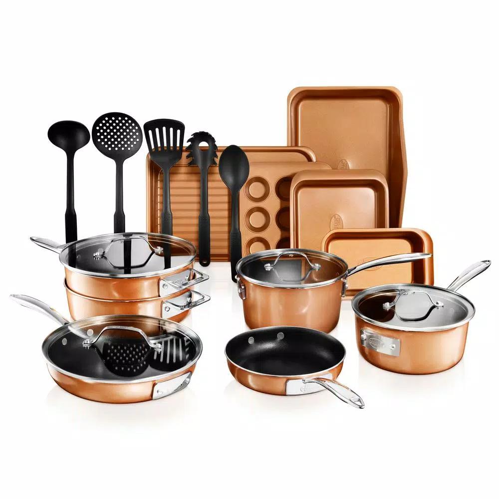 Gotham Steel StackMaster 21-Piece Aluminum Nonstick Cookware and Bakeware Set, Copper