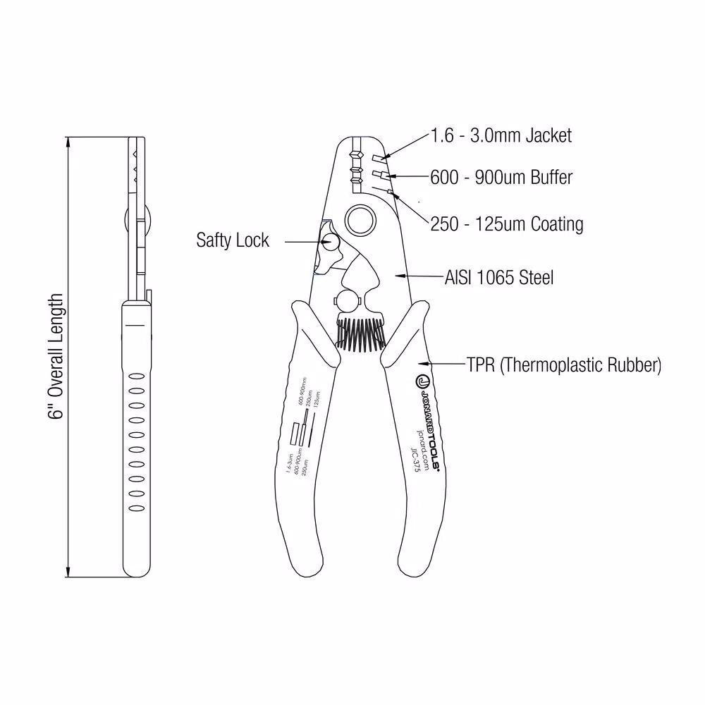 Jonard Tools JIC-375 3-Hole Fiber Optic Stripper, High Carbon Steel