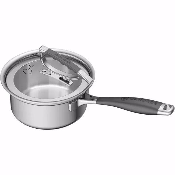 CookCraft by Candace 1.5 qt. Tri-Ply Stainless Steel Sauce Pan with Patented Latch Glass Lid