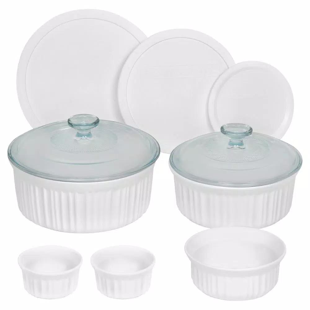 Corningware French White 10-Piece Ceramic Bakeware Set with Lids