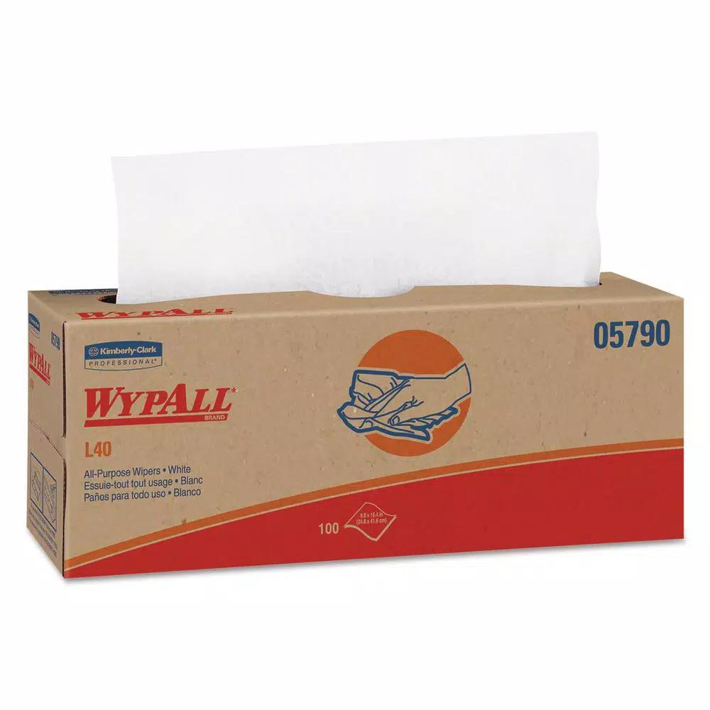 WypAll L40 Pop-Up White Paper Towels, 16.4 x 9.8 in, 100 Count per Box, 9 Boxes per Carton