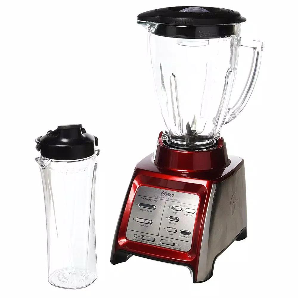Oster Designed for Life 7-Speed Red Blender with 48 oz. Glass Jar and 20 oz. Smoothie Cup