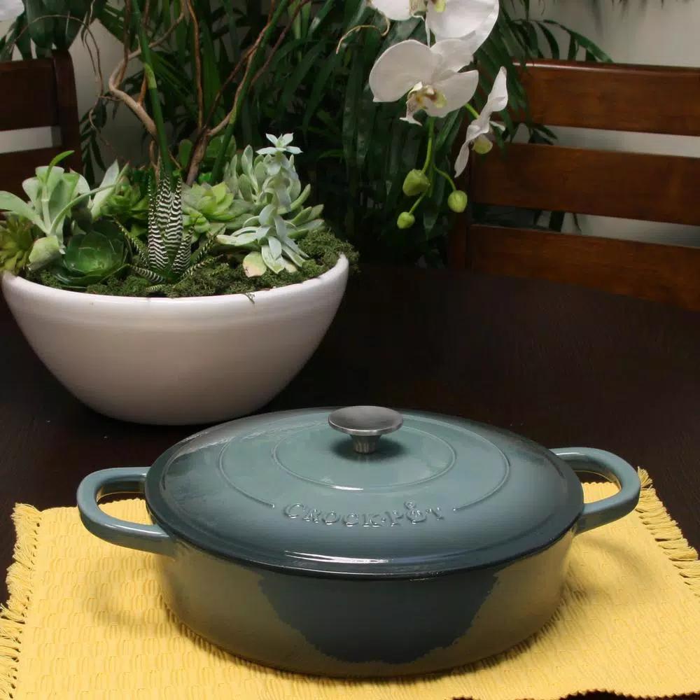 Crock-Pot Artisan 5 Qt. Enameled Cast Iron Round Braiser Pan with Self-Basting Lid