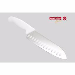 Mundial 3800 Series 7 in. Santoku Knife with Hollow Edge and Antimicrobial White Handle thumbnail 2