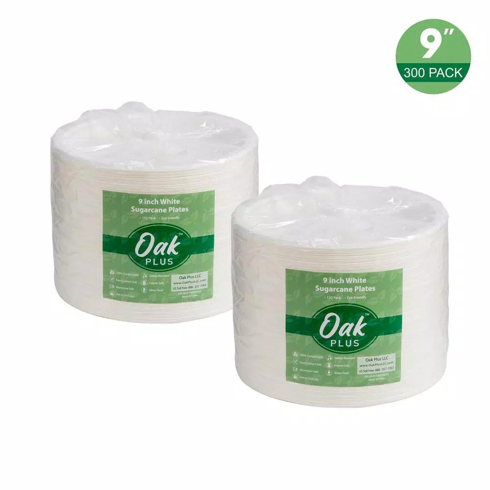 Unbranded 9 in. White Sugarcane Plates, Eco-Friendly & Compostable (300 Pack)