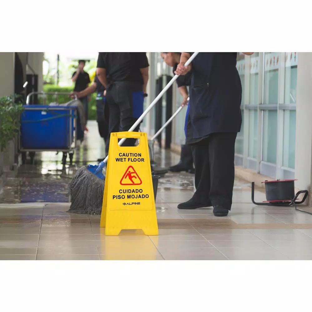 Alpine Industries 24 in. Yellow Bilingual Wet Floor Sign, 2-Sided A-Frame, 3-Pack