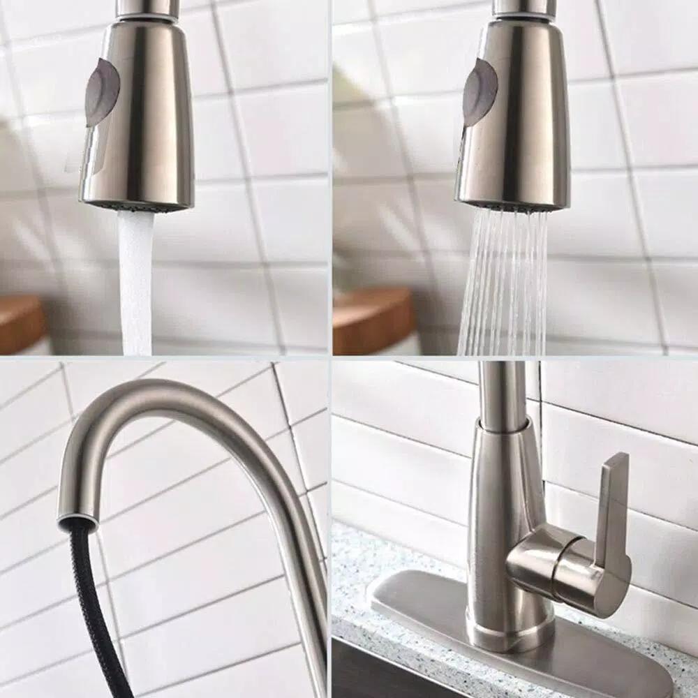 Vanity Art Brushed Nickel Single-Handle Pull-Down Kitchen Faucet with Spray Wand