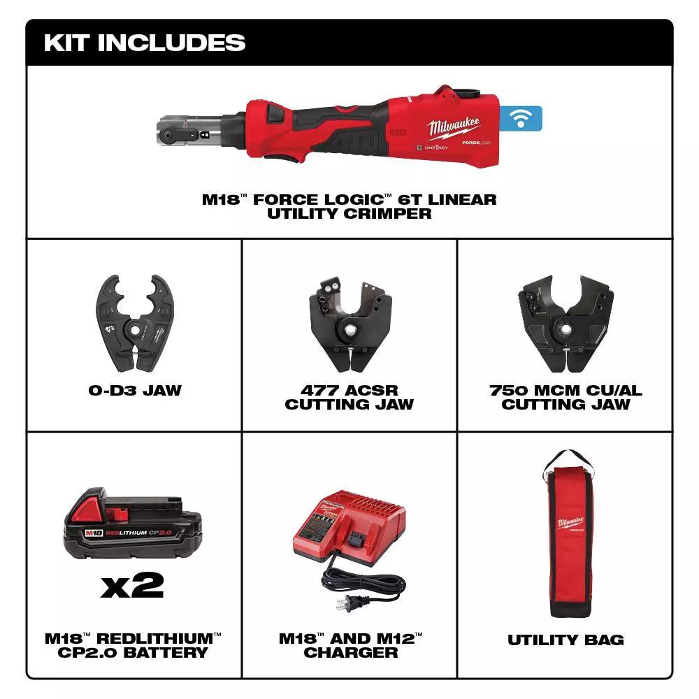 Milwaukee M18 FORCE LOGIC 6-Ton Cordless Utility Crimping Kit with O-D3 Jaw
