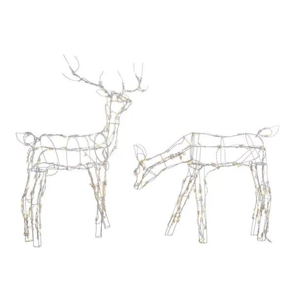Home Accents Holiday Pre-Lit LED White Wire Reindeer and Doe Set (48 in. and 36 in.)