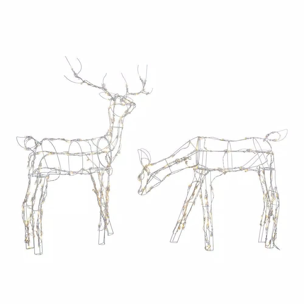 Home Accents Holiday Pre-Lit LED White Wire Reindeer and Doe Set (48 in. and 36 in.)