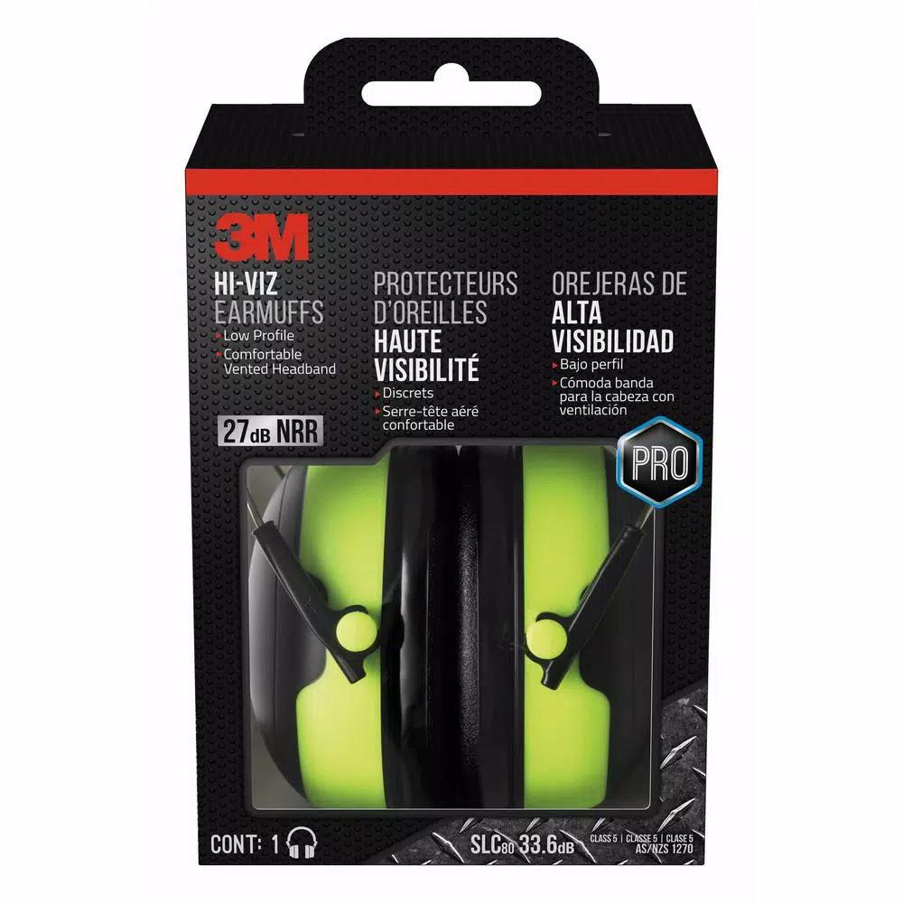 3M Pro-Grade Hi-Viz Green Earmuffs, 27 dB NRR, 4-Case Pack
