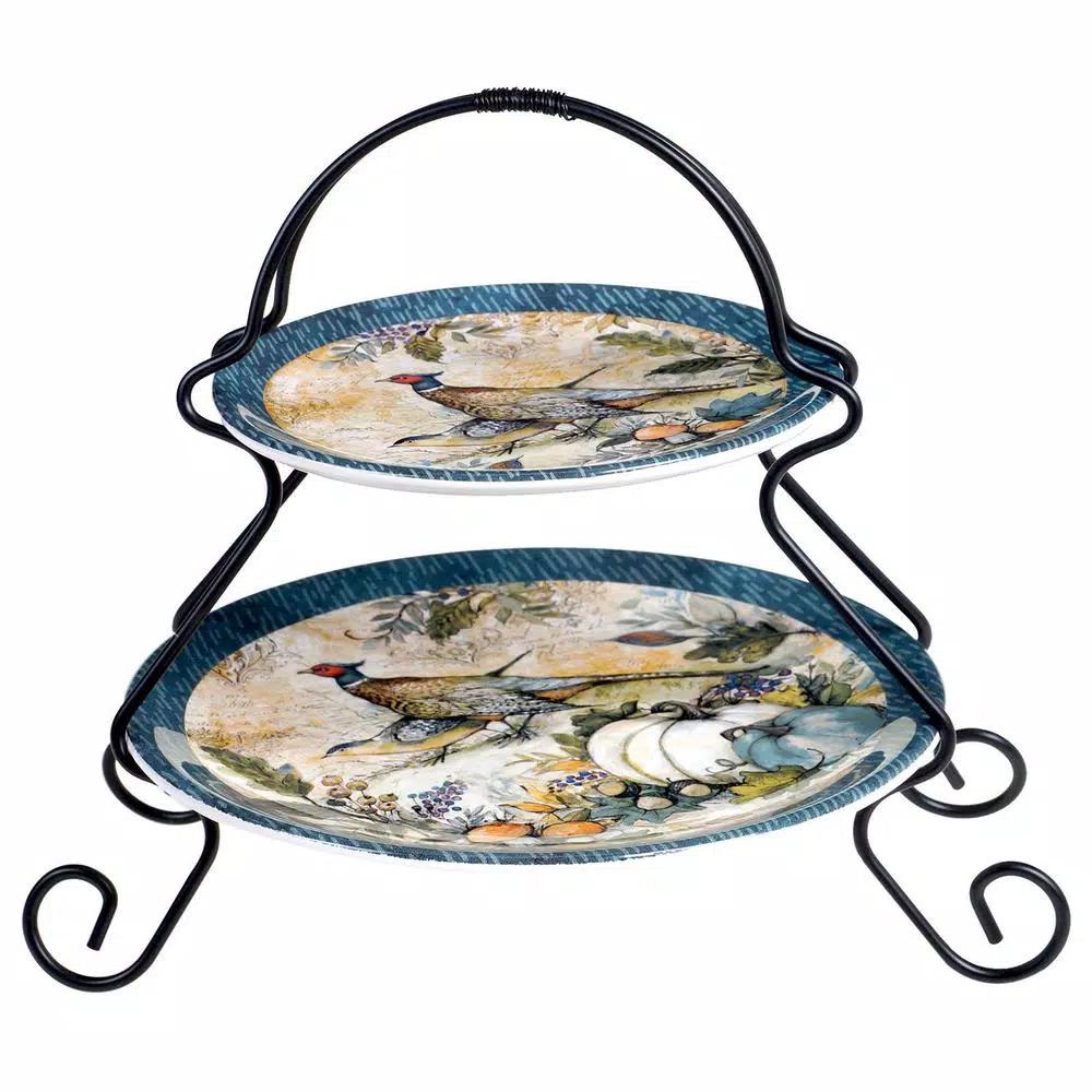 Certified International Harvest Gatherings 9 in. 2-Tier Earthenware Server