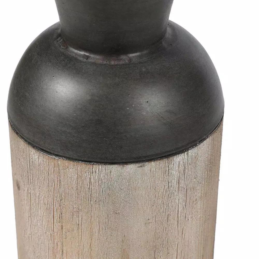 Winsome House 2-Piece Handcrafted Iron and Wood Vase Set, Rustic Dark Brown and Natural Wood Table Vases