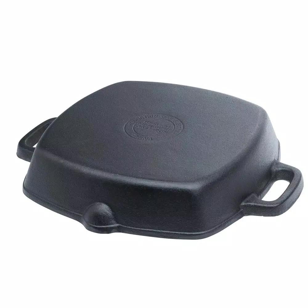 Basic Essentials 10 in. Square Cast Iron Nonstick Grill Pan, Black
