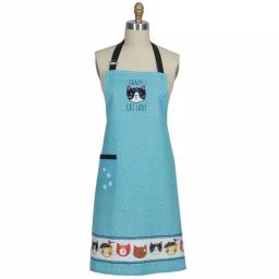 Kay Dee Crazy Cat Blue Cotton Chef Apron with Cat Print Trim and Embroidery thumbnail 1