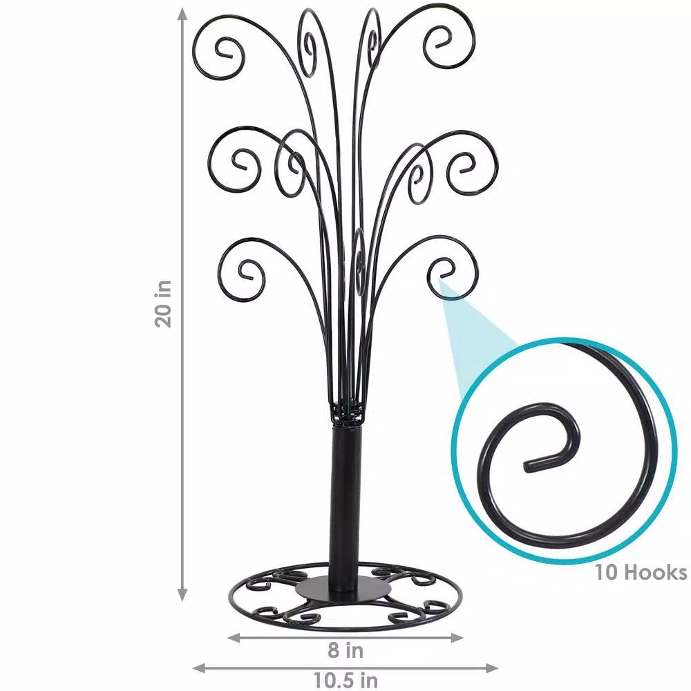Sunnydaze Decor Gloria 20 in. Black Metal Christmas Ornament Stand with 20 Hooks