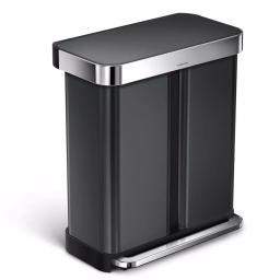 simplehuman 58L Black Stainless Steel Dual Compartment Rectangular Step-On Recycling Trash Can thumbnail 1