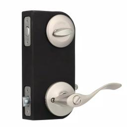 Kwikset Balboa Satin Nickel Exterior Entry Door Lever and Single Cylinder Deadbolt Combo Pack thumbnail 2