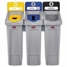 Rubbermaid Commercial Products 69 Gal. 3-Stream Slim Jim Indoor Recycling Station Kit - Landfill, Paper, Bottles & Cans thumbnail 2