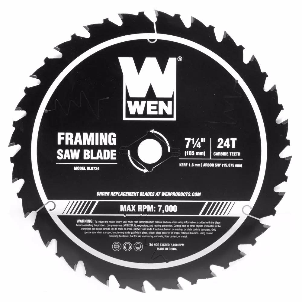 WEN 7.25 in. 24-Tooth Carbide-Tipped Professional Framing Saw Blade for Miter and Circular Saws