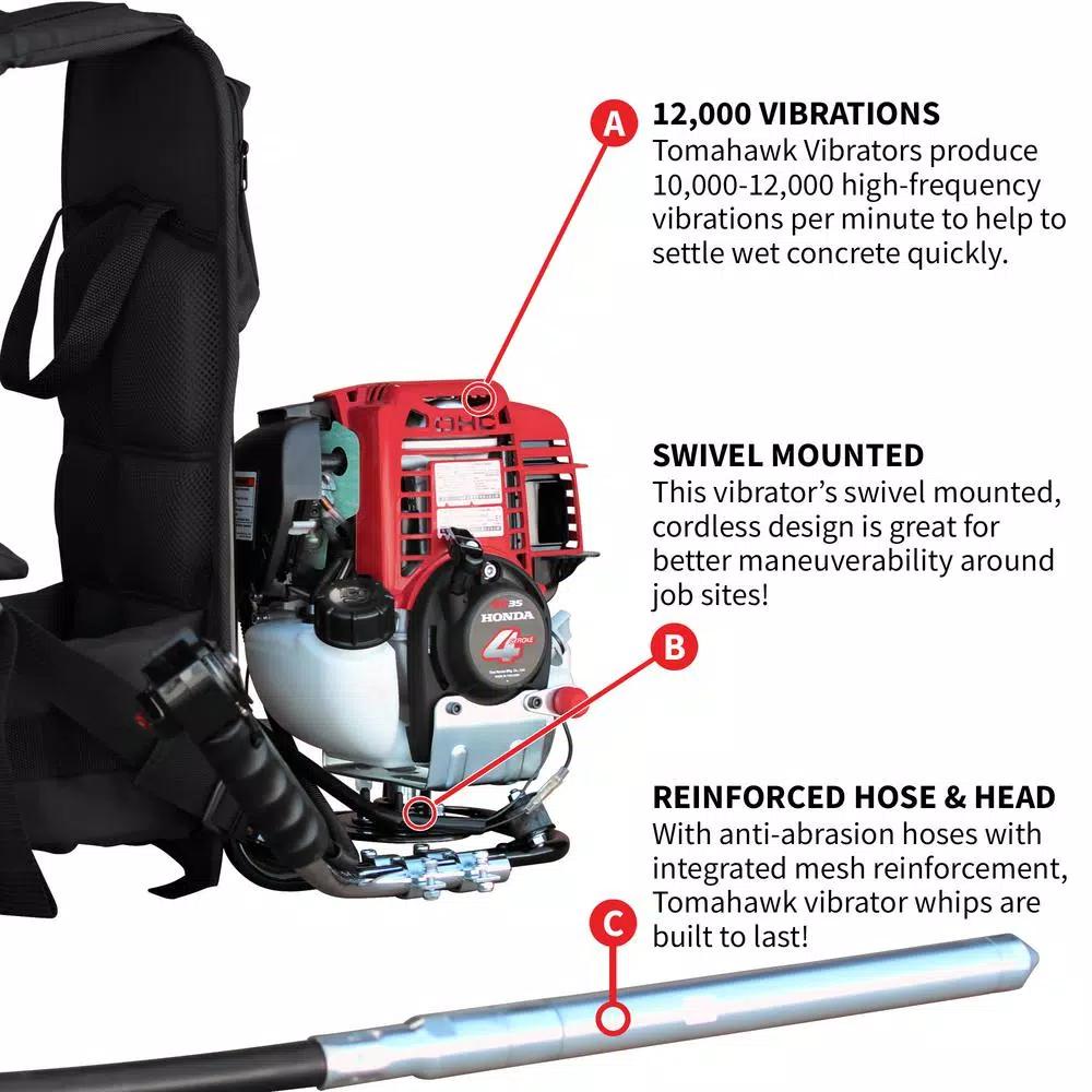 Tomahawk Power Tomahawk 1.6 HP Honda Gas Powered Concrete Vibrator with 10 ft. Flex Shaft Backpack