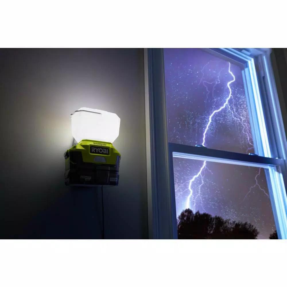 RYOBI 18V ONE+ Cordless LED Area Light Kit with EVERCHARGE Wall Mount Adaptor, 2.0 Ah Battery & Charger