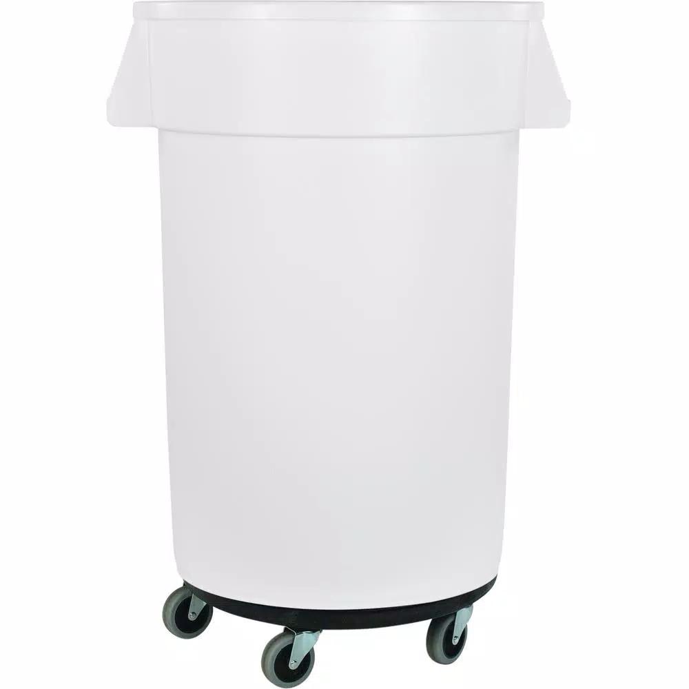 Carlisle Bronco 44 Gallon White Round Trash Can with Dolly (3-Pack)
