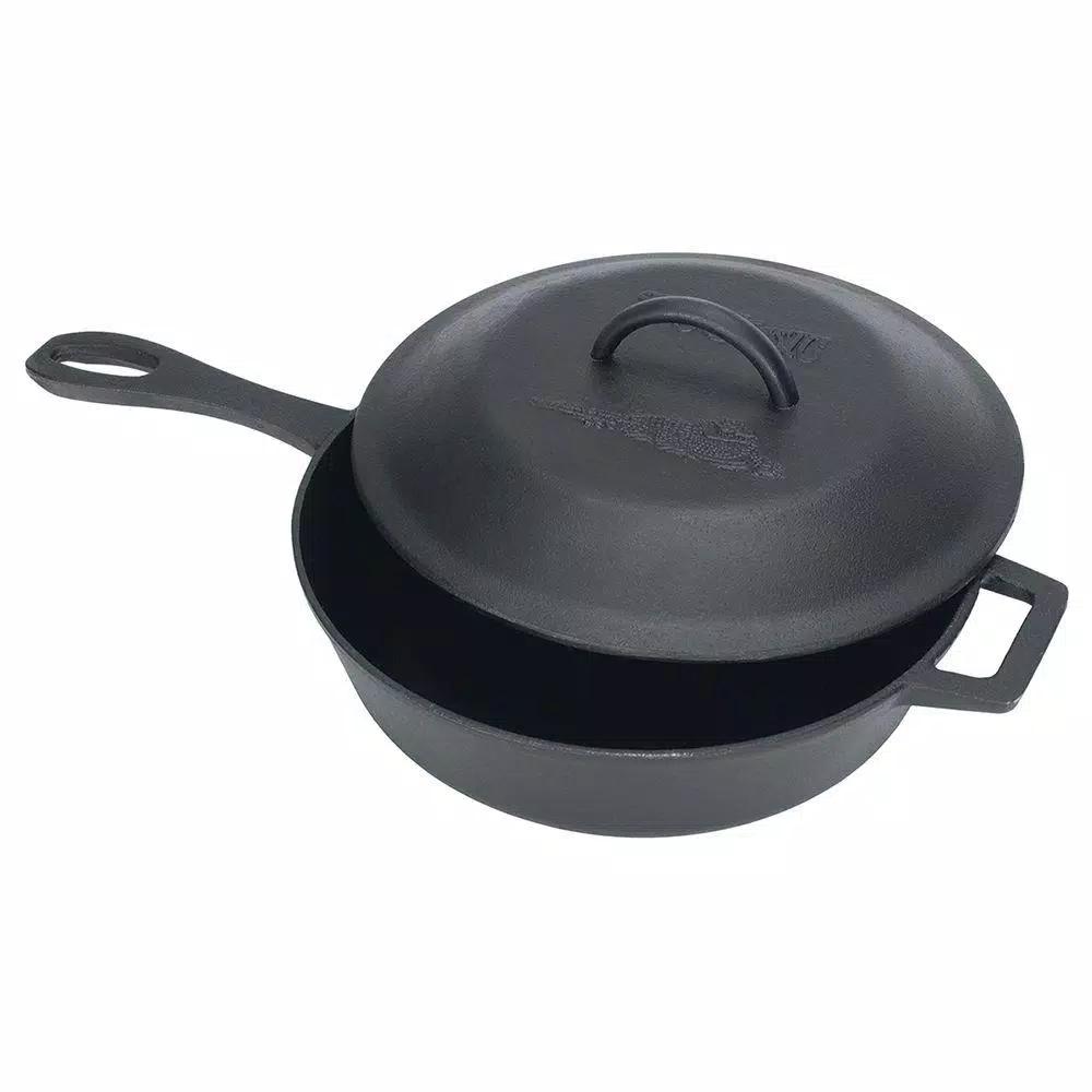 Bayou Classic 10.5 in. Cast Iron Skillet with Lid, Pre-Seasoned Black Skillet Set