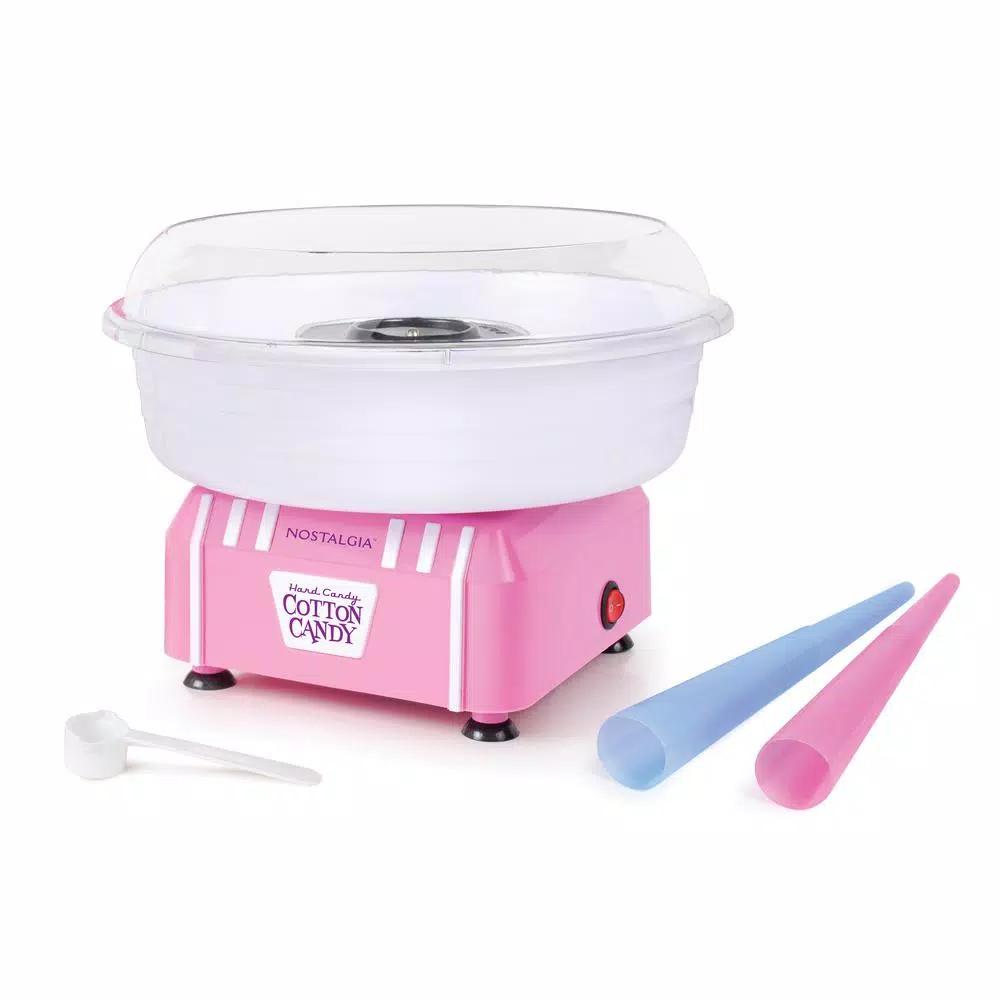 Nostalgia Pink Cotton Candy Maker Machine with 2 Reusable Cones - Works with Hard Candy & Sugar-Free Candy