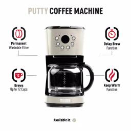 Haden 12-Cup Retro Style Programmable Drip Coffee Maker with Strength Control, Putty thumbnail 3