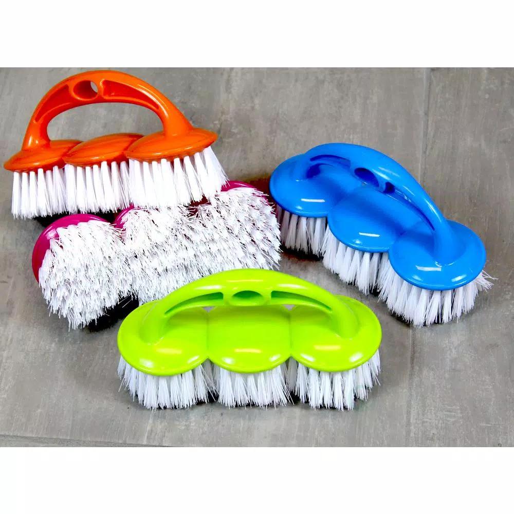 Basicwise Heavy Duty Multi-Color Scrub Brushes, 4-Set