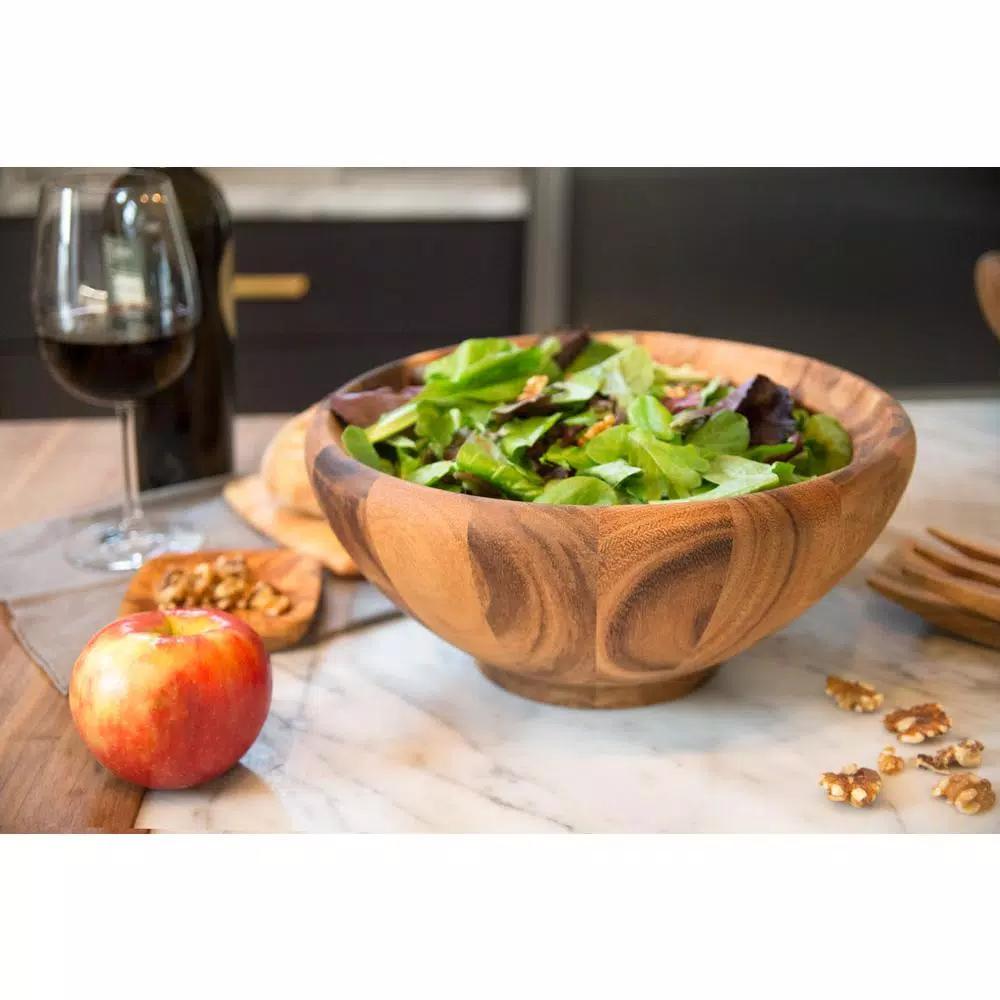 Ironwood Gourmet Large Salinas Acacia Wood Salad Bowl, 12-inch Round Serving Bowl