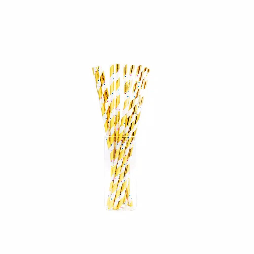 Sugar Plum Party SugarPum Confetti 50-Piece Gold and White Assorted Disposable Paper Straws