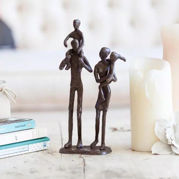 DANYA B Handcrafted Bronze Family of 4 Sculpture - Modern Sand Cast Statuary