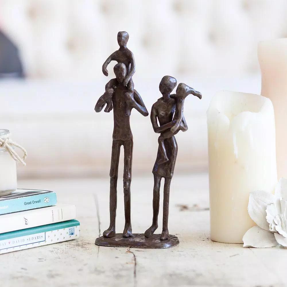 DANYA B Handcrafted Bronze Family of 4 Sculpture - Modern Sand Cast Statuary