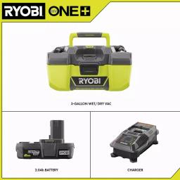 RYOBI 18V ONE+ 3 Gallon Project Wet/Dry Vacuum Kit with 2.0 Ah Battery and Charger thumbnail 2