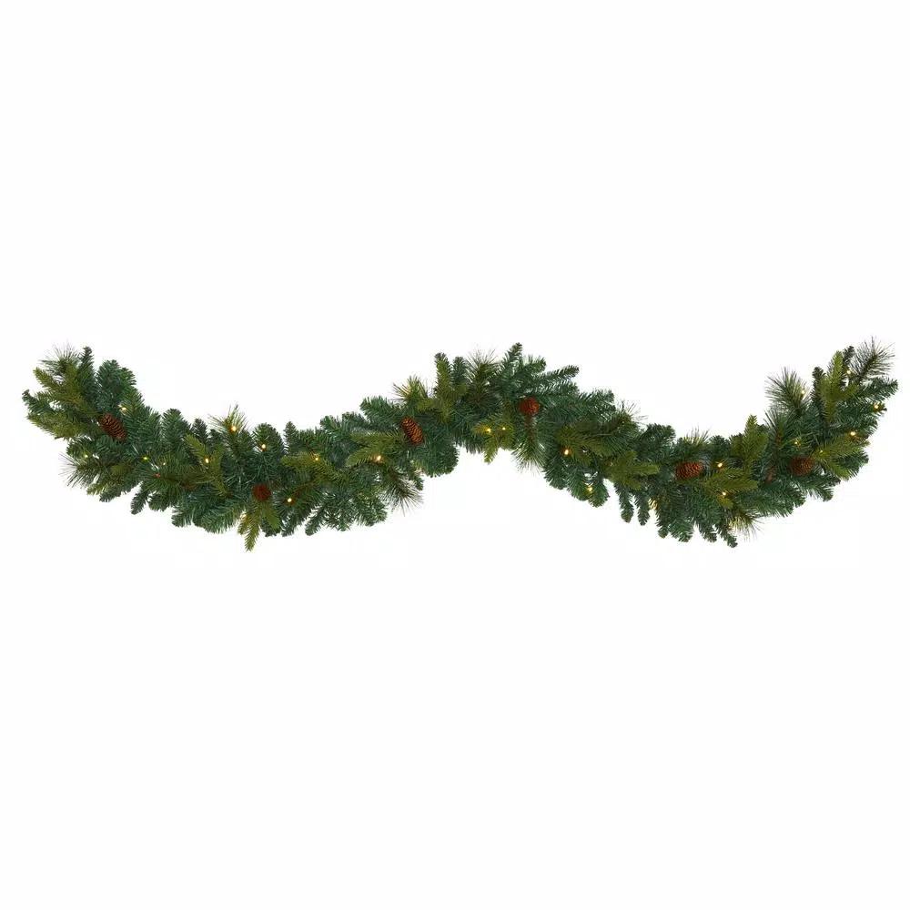 Nearly Natural 6 ft. Pre-lit Mixed Pine and Pinecone Artificial Garland with 35 LED Lights