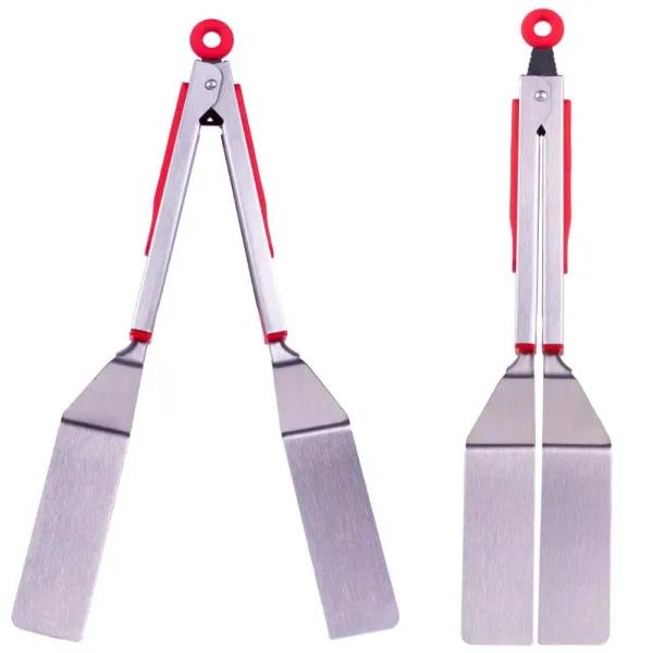 Chefright Quick Scoop Brushed Stainless Steel Spatula Tongs Set of 2 - Red