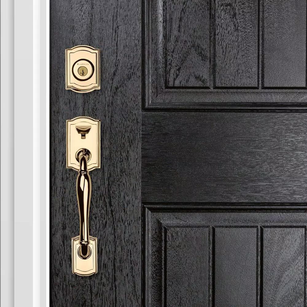 Baldwin Prestige Wesley Single Cylinder Door Handleset with Alcott Knob, Lifetime Polished Brass