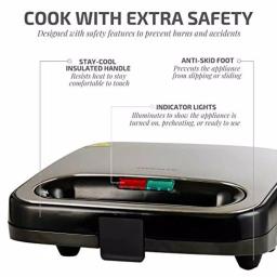 Ovente GPS401 2-Slice Electric Sandwich Maker, 750W Non-Stick Grill, Stainless Steel, Black thumbnail 3