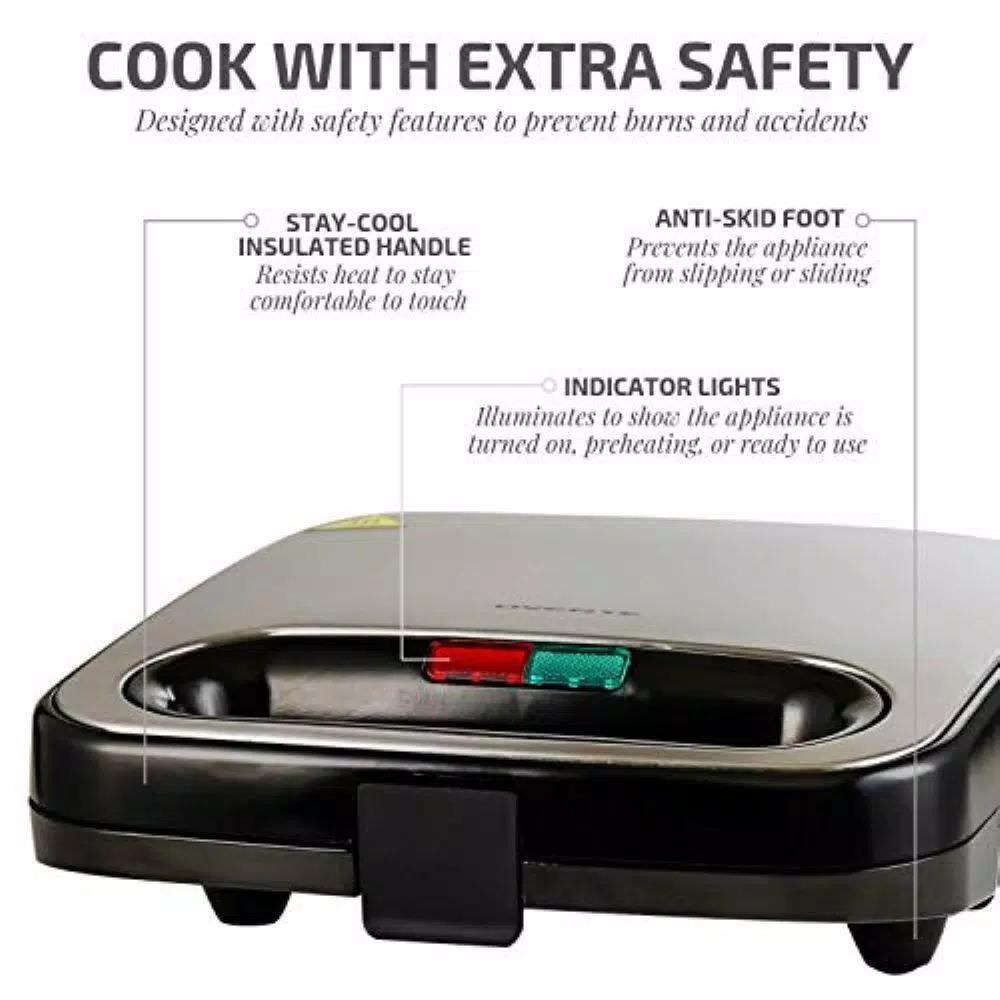 Ovente GPS401 2-Slice Electric Sandwich Maker, 750W Non-Stick Grill, Stainless Steel, Black