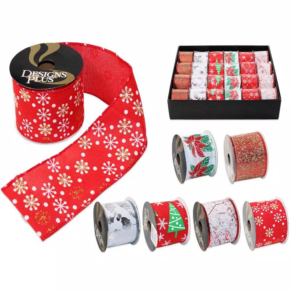 Unbranded 2.5 in. x 9 ft. Assorted Red and White Holiday Wire Christmas Ribbon (24-Pack)