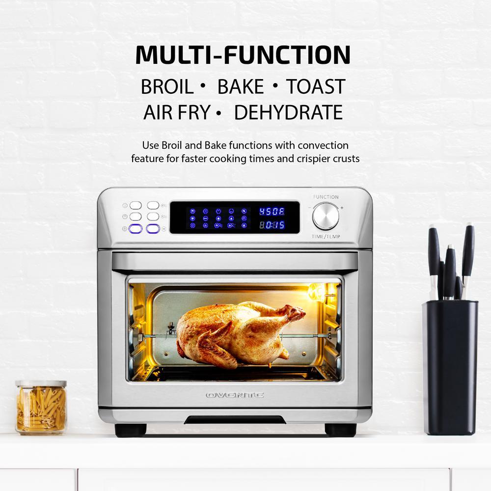 Ovente 1700W Stainless Steel Digital Air Fryer Rotisserie Convection Oven & Dehydrator, 25L