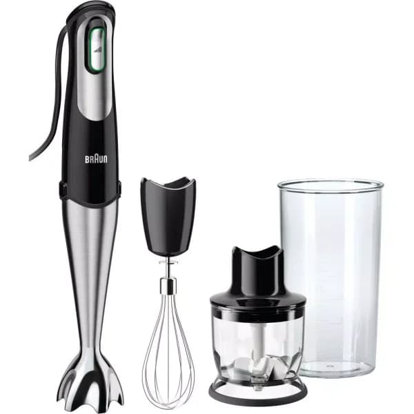 Braun MultiQuick 7 MQ725 SmartSpeed 400W Immersion Hand Blender with Chopper and Whisk, Black/Stainless Steel